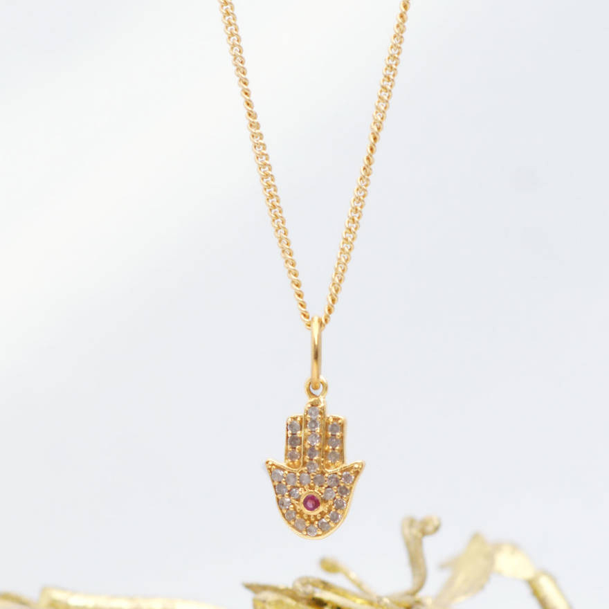 Sterling Silver Pave CZ Hamsa Hand of Fatima Necklace