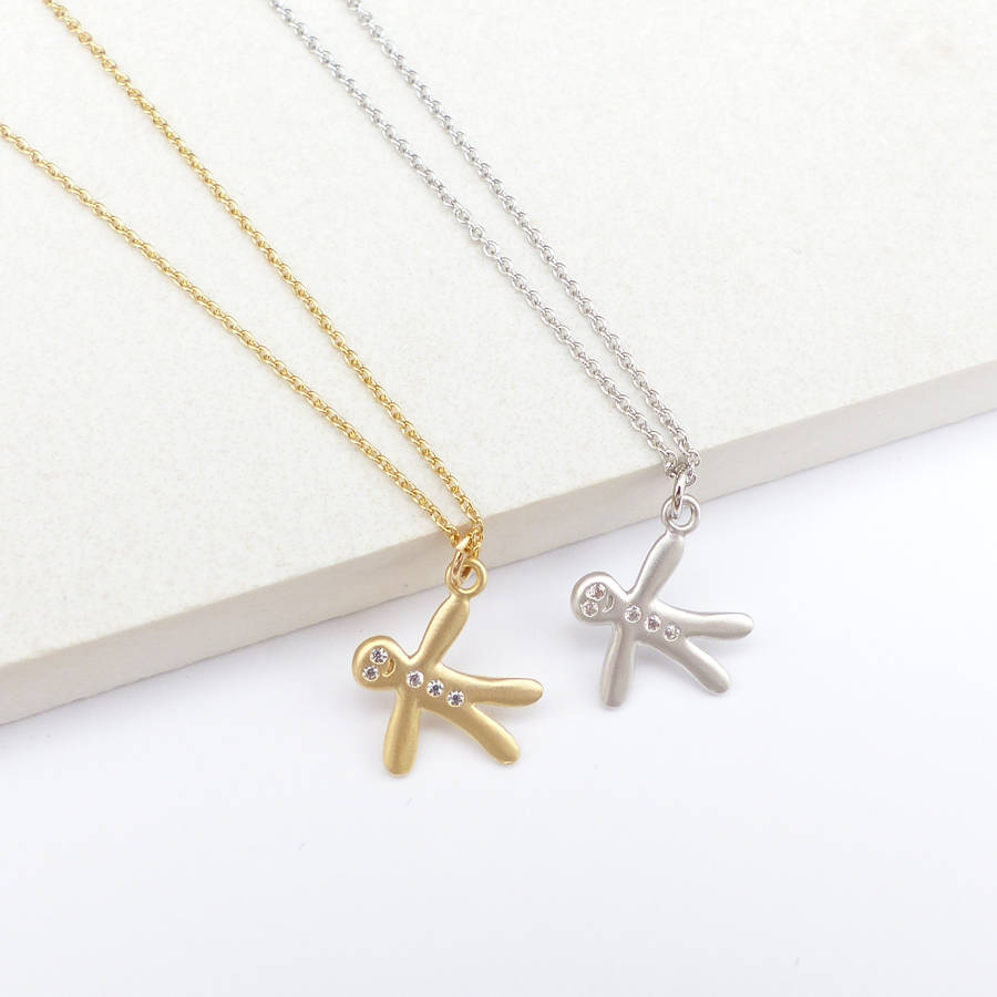 Pretty Design Sterling Silver Gingerbread Man Necklace for Teenage