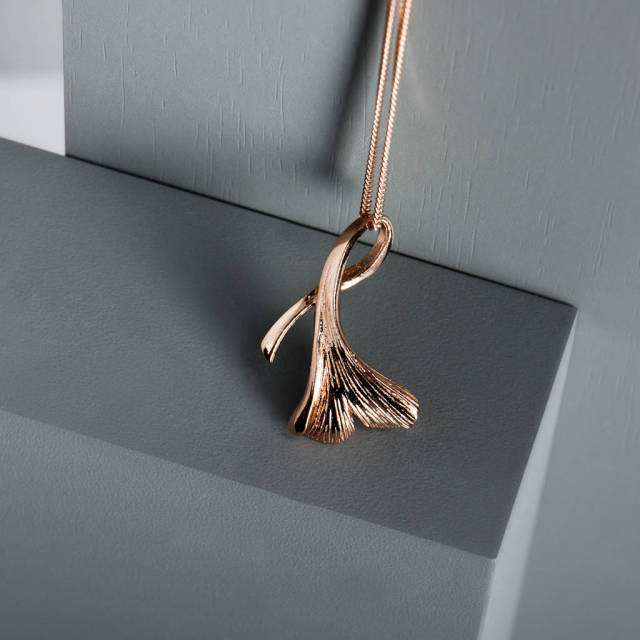 Sterling Silver Rose Gold Ginkgo Leaf Necklace Landou Jewelry