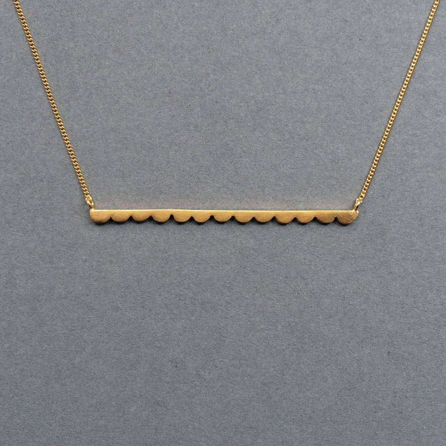 Sterling Silver Scalloped Bar Necklace