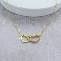 Fashion Sterling Silver 14K Gold Interlocking Hearts Necklace