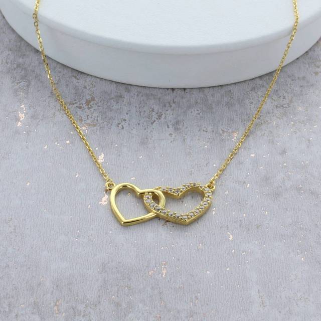 Fashion Sterling Silver 14K Gold Interlocking Hearts Necklace