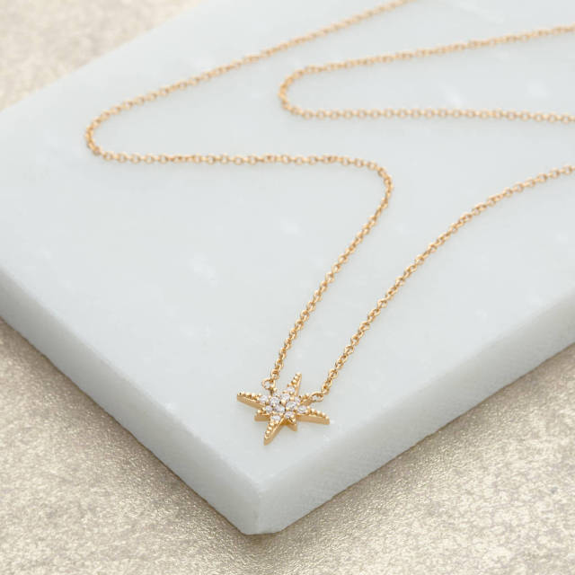Fashionable Sterling Silver Pave Set CZ Starburst Necklace
