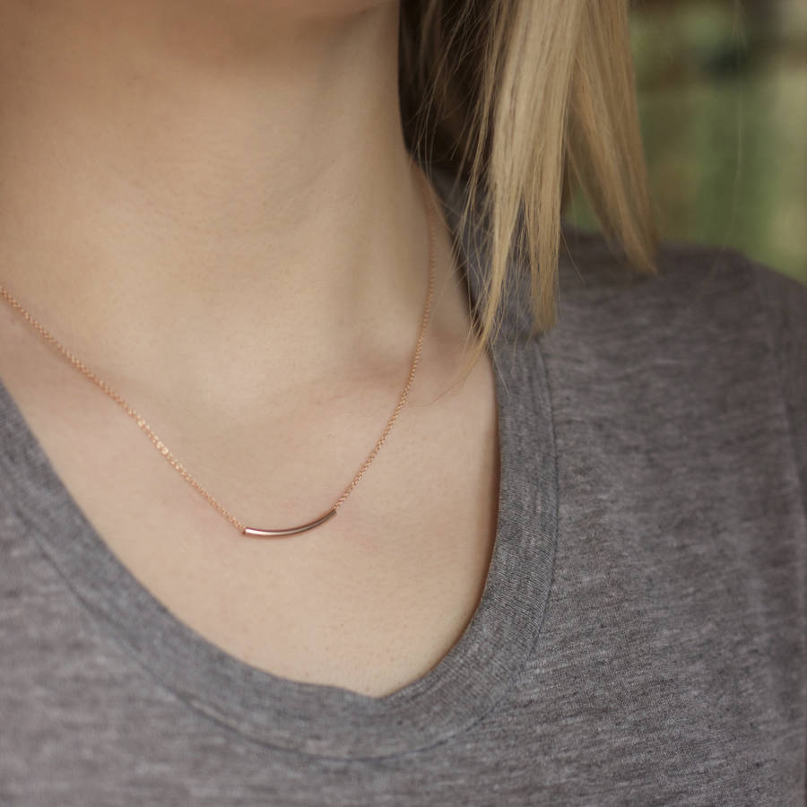 Fashion Sterling Silver Curve Bar Necklace for Women
