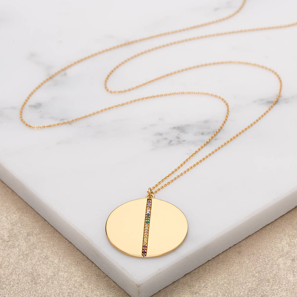 Sterling Silver Cubic Zirconia Rainbow Disc Necklace