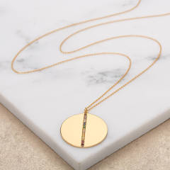 Sterling Silver Cubic Zirconia Rainbow Disc Necklace