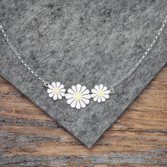 Sterling Silver Daisy Trio Necklace in Solid Silver and 18K Gold