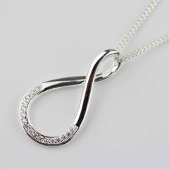 Solid Silver Cubic Zirconia Infinity Necklace with Sparkle