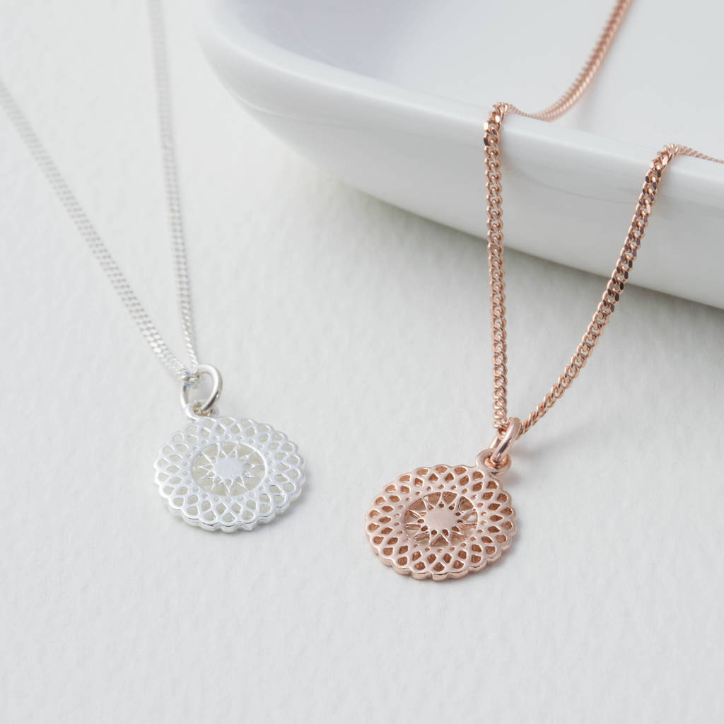Sterling Silver and Rose Gold Sunburst Necklace