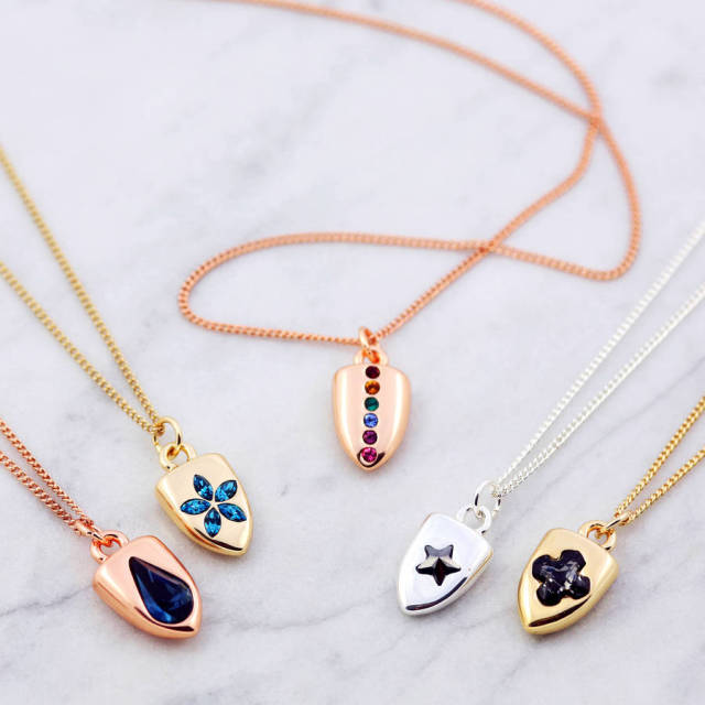 Dainty Design Sterling Silver Crystal Mini Shield Necklace