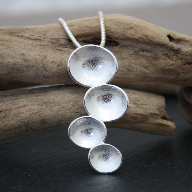 Handmade Jewelry Sterling Silver Textured Silver Pebble Pendant Necklace