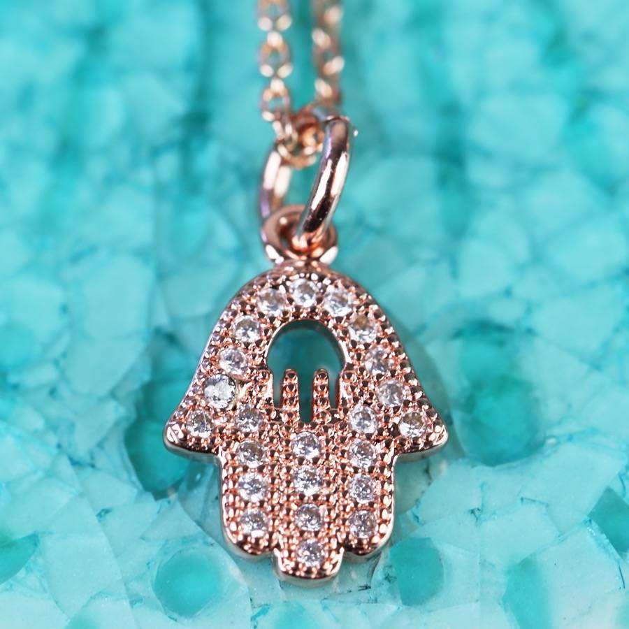 Sterling Silver Cubic Zirconia Hamsa Hand Necklace