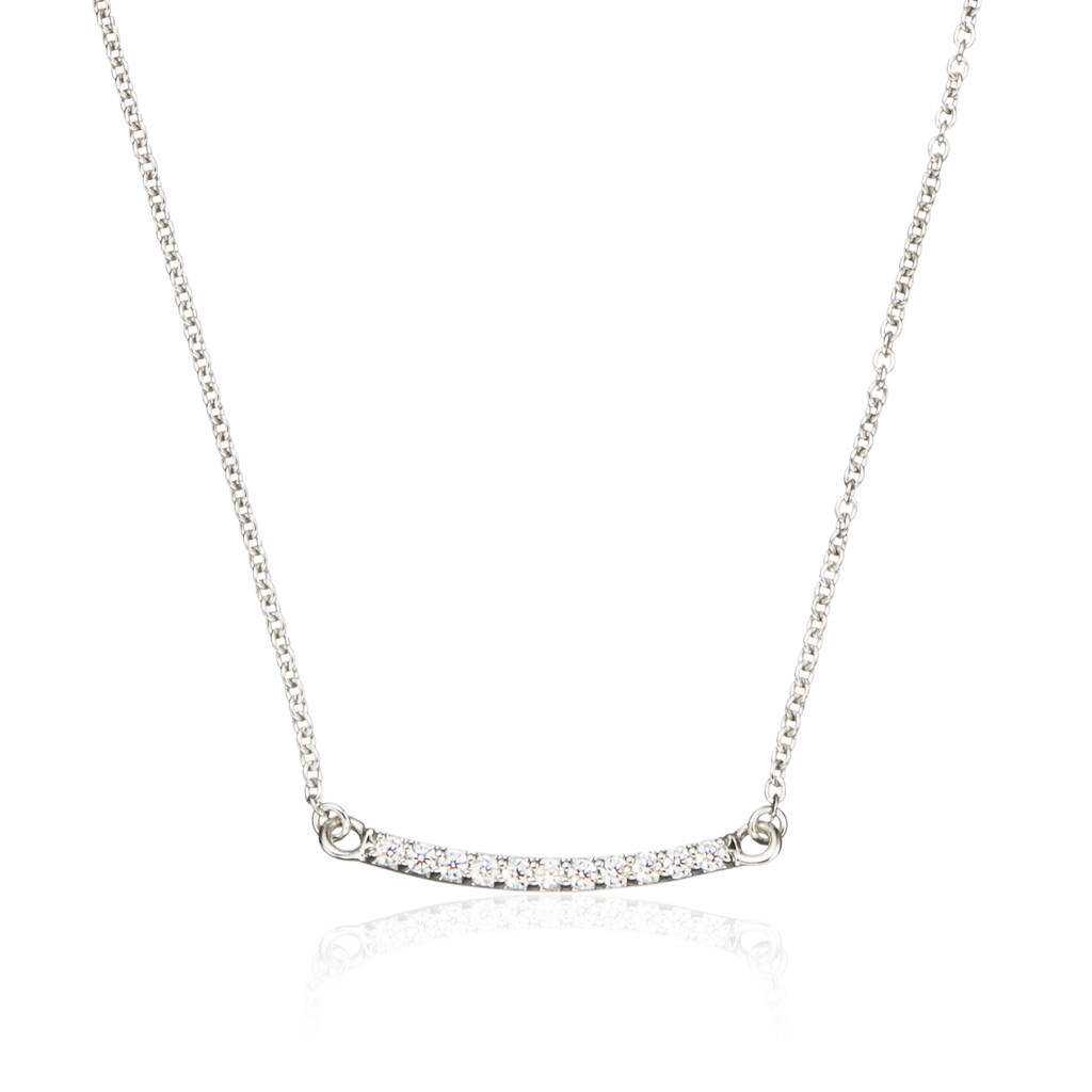 Gold or Silver Cubic Zirconia Style Pave Bar Necklace in 925 Silver