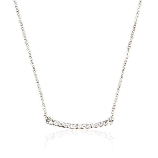 Gold or Silver Cubic Zirconia Style Pave Bar Necklace in 925 Silver