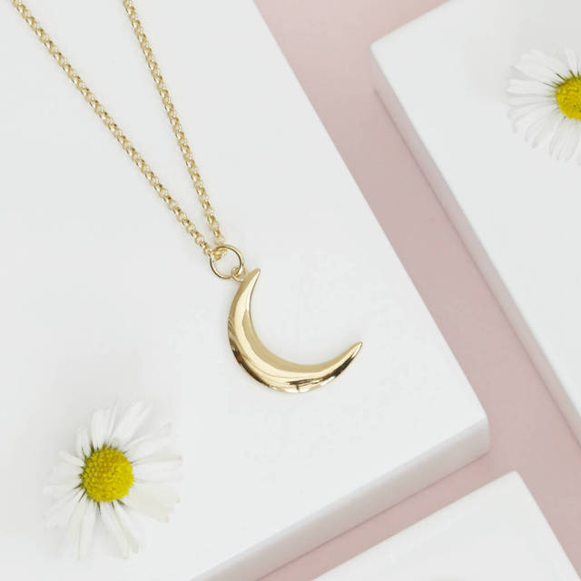 Landou Jewelry 925 Sterling Silver Moon Necklace Silver, Gold or Rose