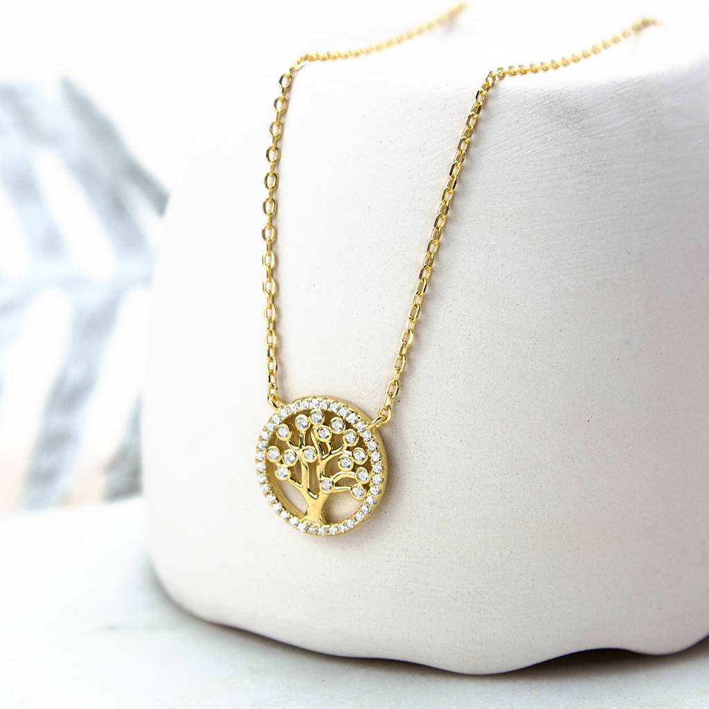 Deliate Design Sterling Silver Pave Set CZ Circle Tree Necklace