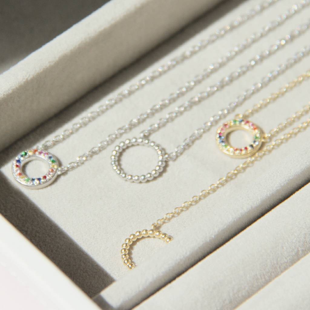 Sterling Silver Gold or Silver Pave CZ Rainbow Eternity Necklace