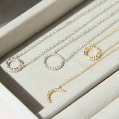 Sterling Silver Gold or Silver Pave CZ Rainbow Eternity Necklace