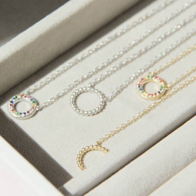Sterling Silver Gold or Silver Pave CZ Rainbow Eternity Necklace