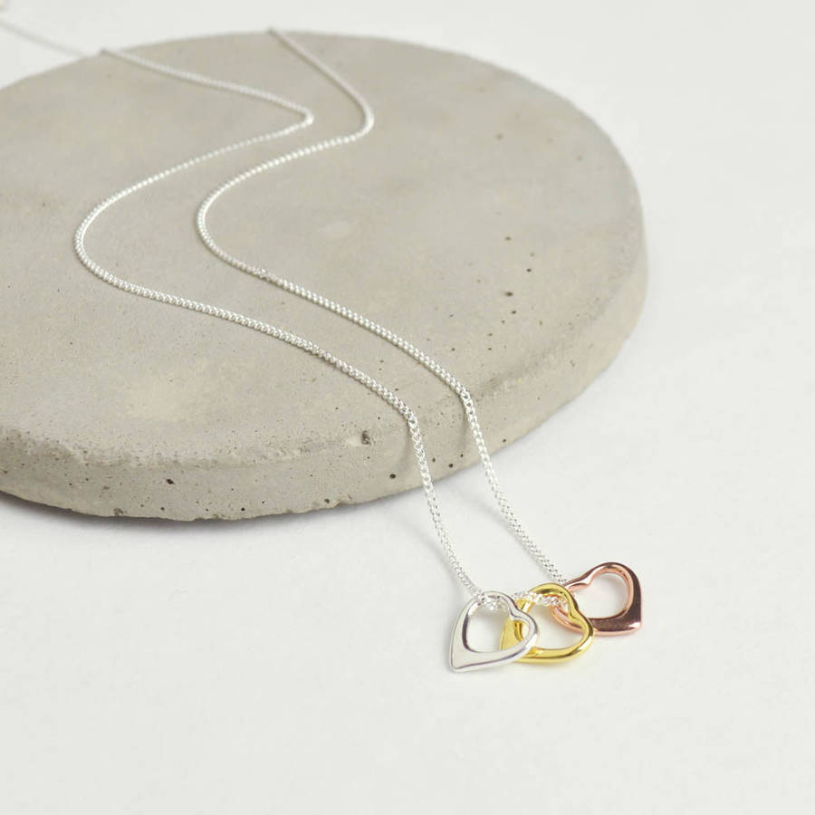Trio Plated Sterling Silver Trio of Heart Necklace for Best Friends