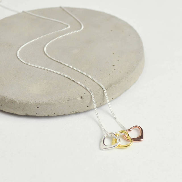 Trio Plated Sterling Silver Trio of Heart Necklace for Best Friends