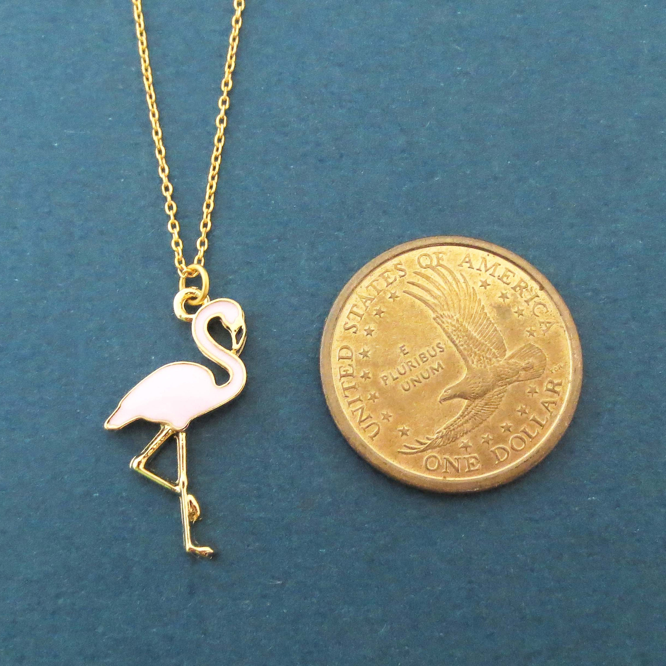Sterling Silver 14K Gold Pink Enamel Flamingo Necklace for Girls
