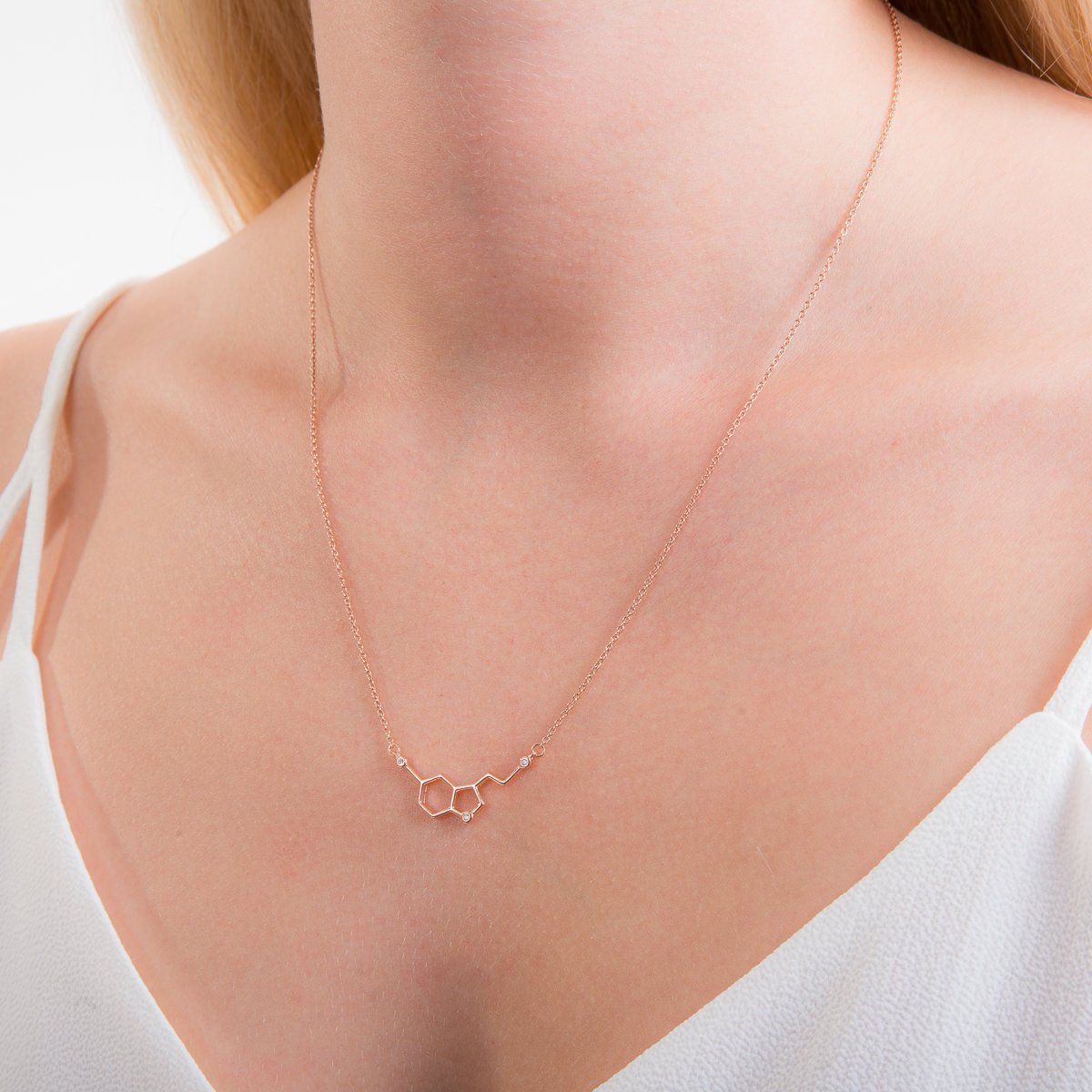Mood Boosting Jewelry 925 Silver Molecule Serotonin Necklace in Happiness
