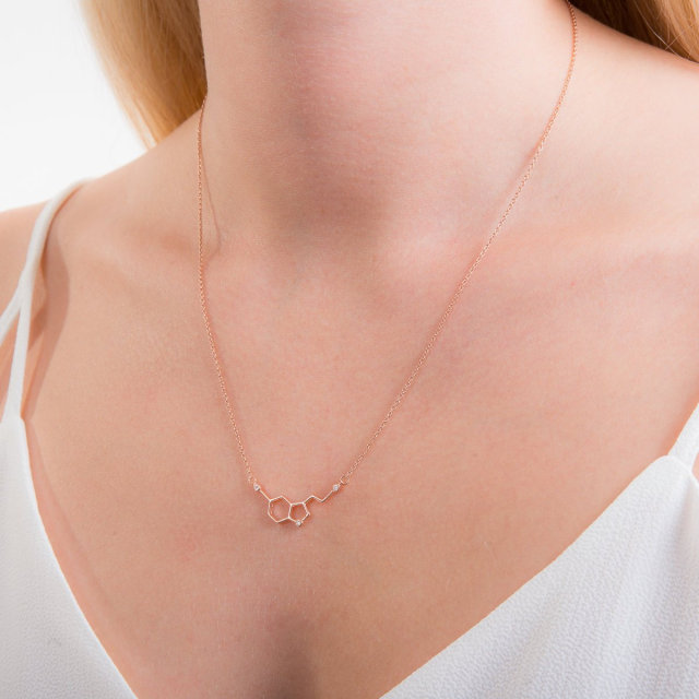 Mood Boosting Jewelry 925 Silver Molecule Serotonin Necklace in Happiness