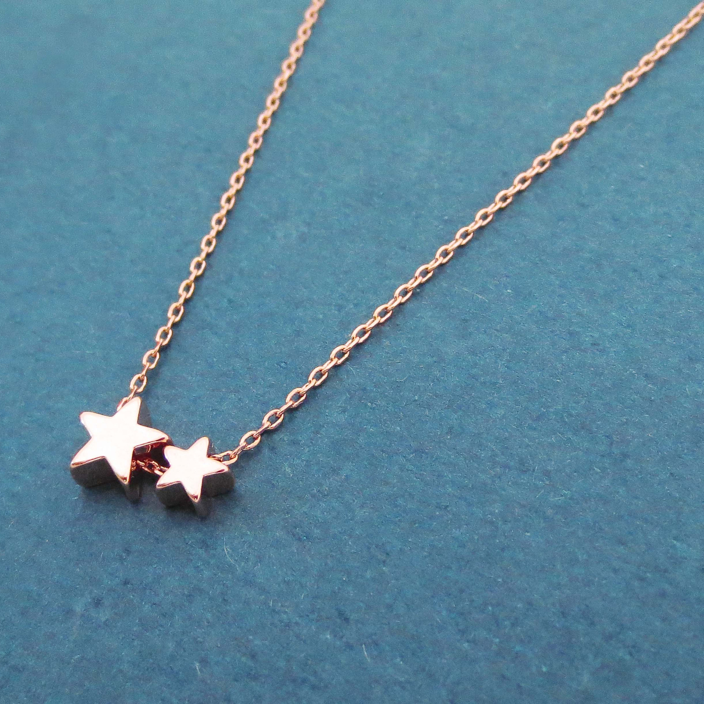 Delicate Jewelry Sterling Silver High Polish Double Small Five Point Star Necklace