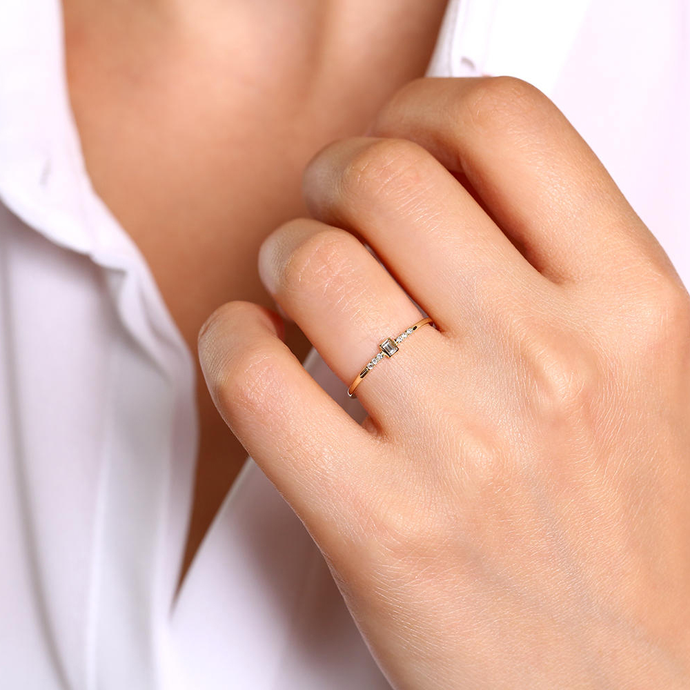 Fashion Sterling Silver Baguette Cubic Zirconia Thin Ring