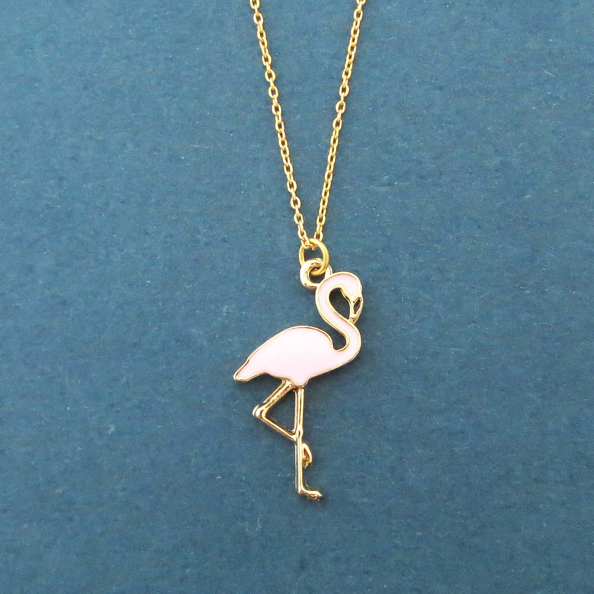 Sterling Silver 14K Gold Pink Enamel Flamingo Necklace for Girls