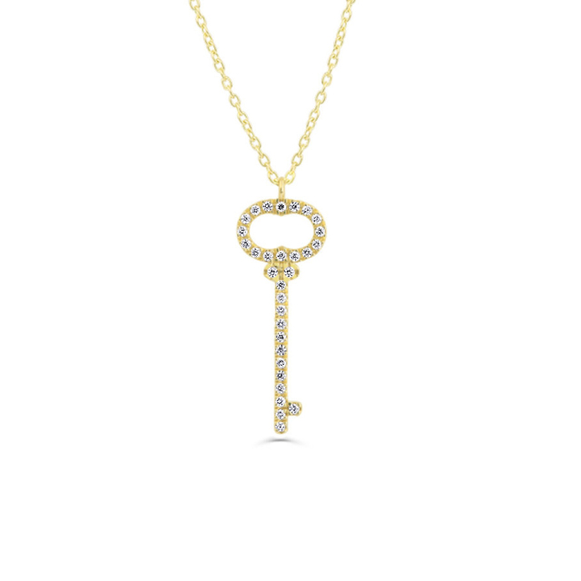 Deliate Design Sterling Silver Cubic Zirconia Key Charm Necklace