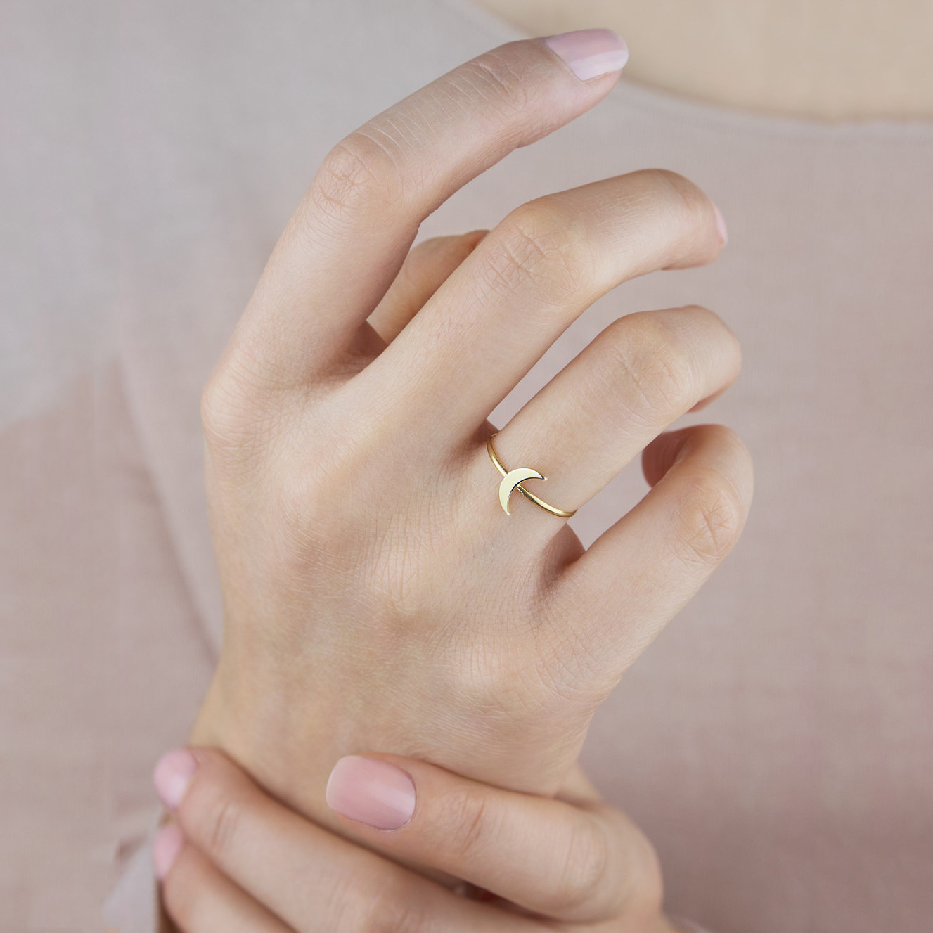 Dainty Sterling Silver 14K Gold Minimalist Crescent Half Moon Ring