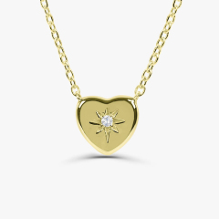 Sterling Silver Starburst Setting CZ Heart Necklace