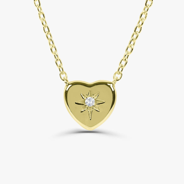 Sterling Silver Starburst Setting CZ Heart Necklace