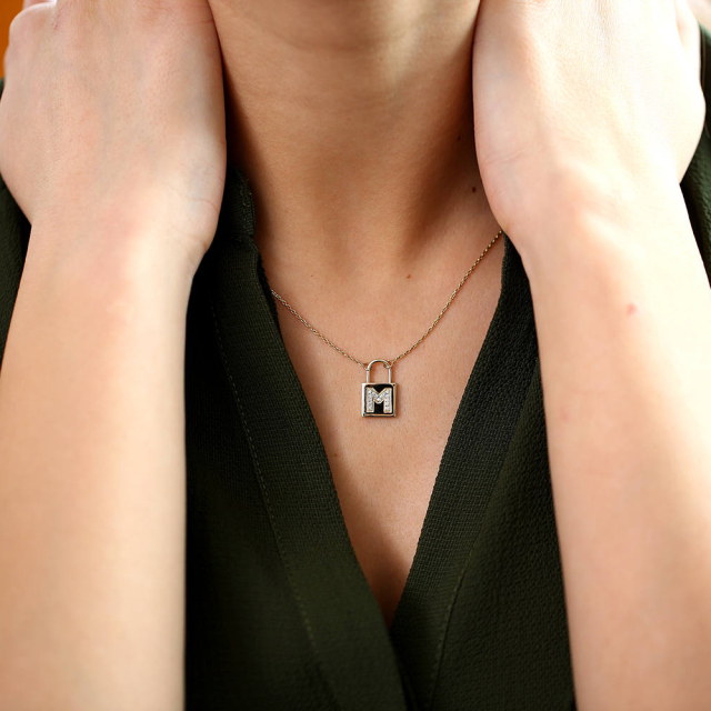 Delicate Sterling Silver Cubic Zirconia Initial Padlock Necklace