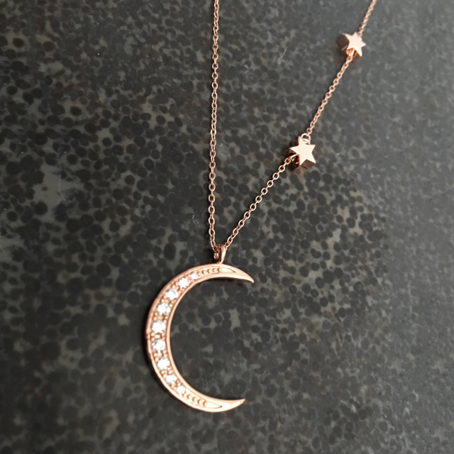 Sterling Silver Rose Gold Dainty Crescent Moon and Satr Necklace