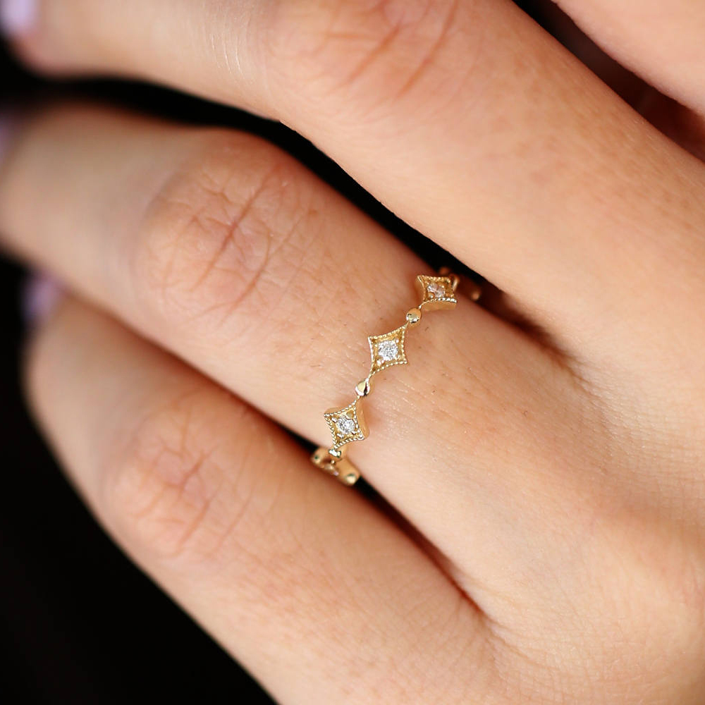 Rose Gold Sterling Silver Antique Inspired Cubic Zirconia Eternity Band Ring