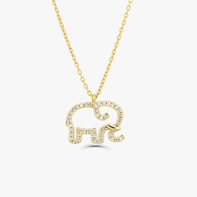 Animal Necklace Sterling Silver CZ Baby Elephant Lucky Charm Necklace