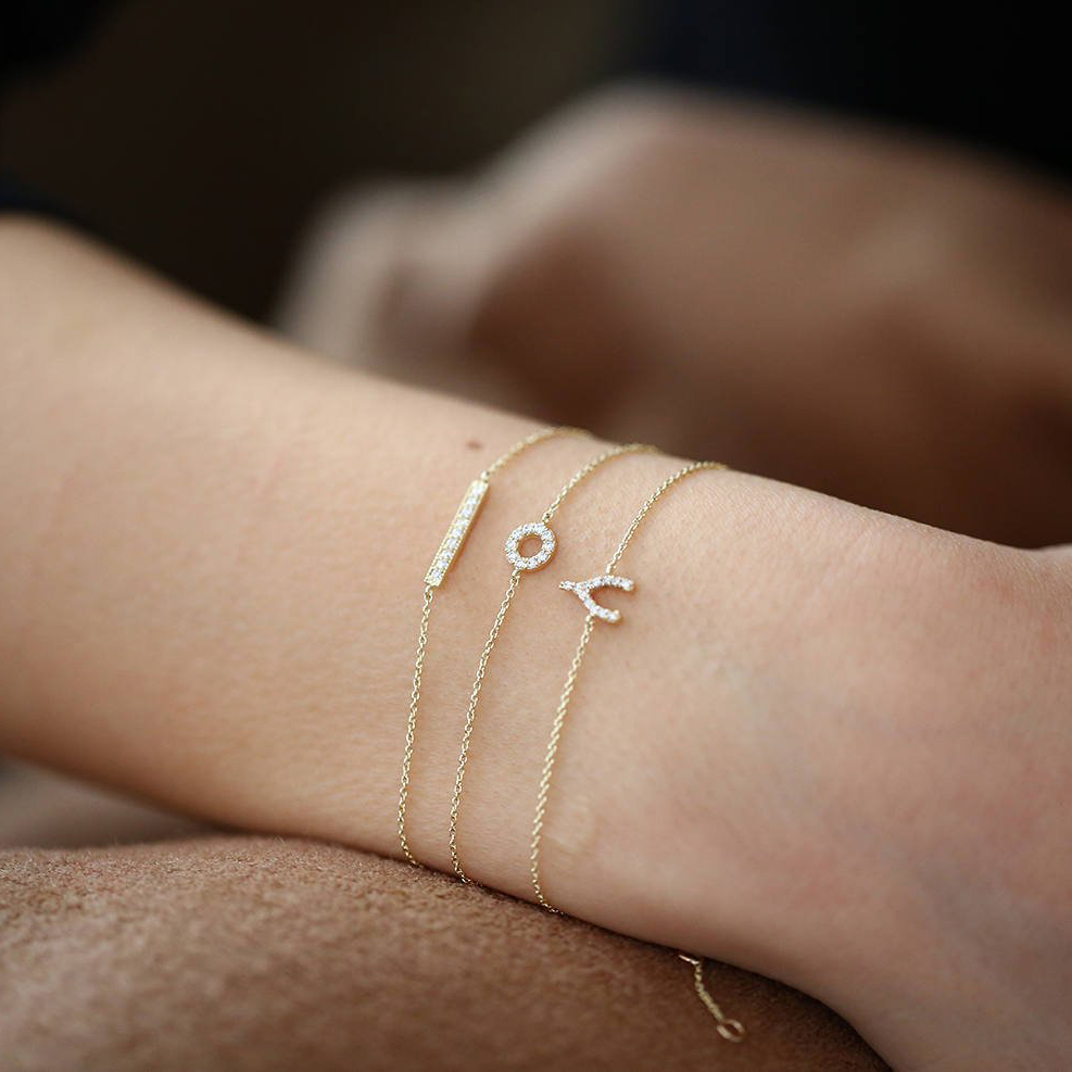 Dainty Sterling Silver Pave White CZ Round Disc Friendship Bracelet