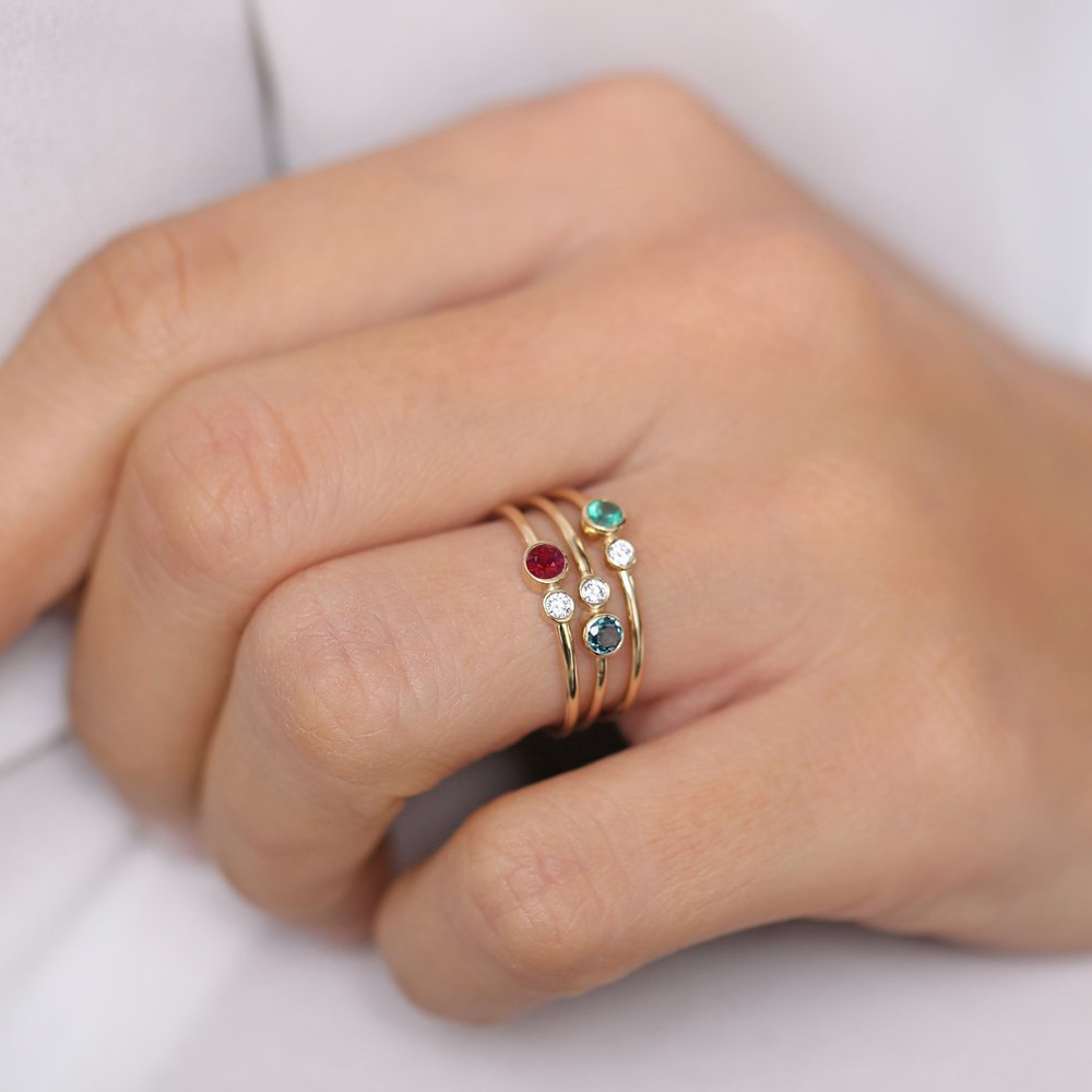 Delicate Sterling Silver Emerald Birthstone Ring Gift for Her