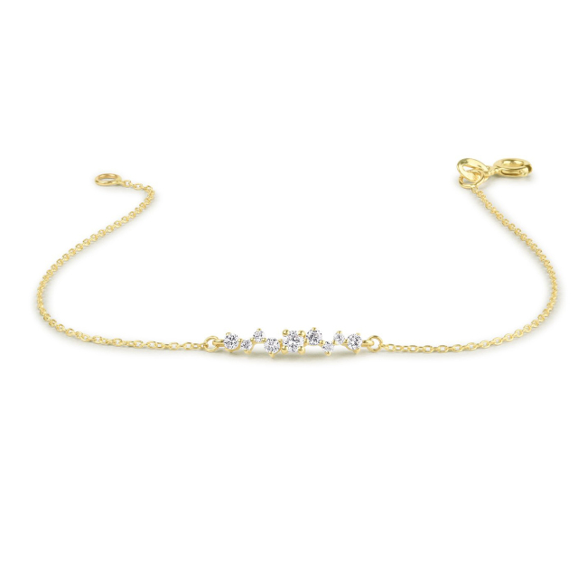 Silver Multi Stone Cubic Zirconia Cluster Dainty Bracelet