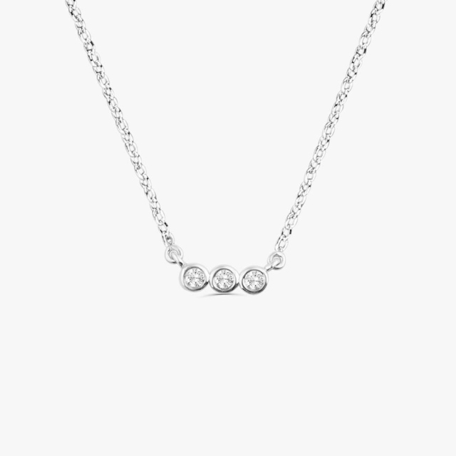 Bezel Setting Trio Dainty Cubic Zirconia Necklace in 925 Silver