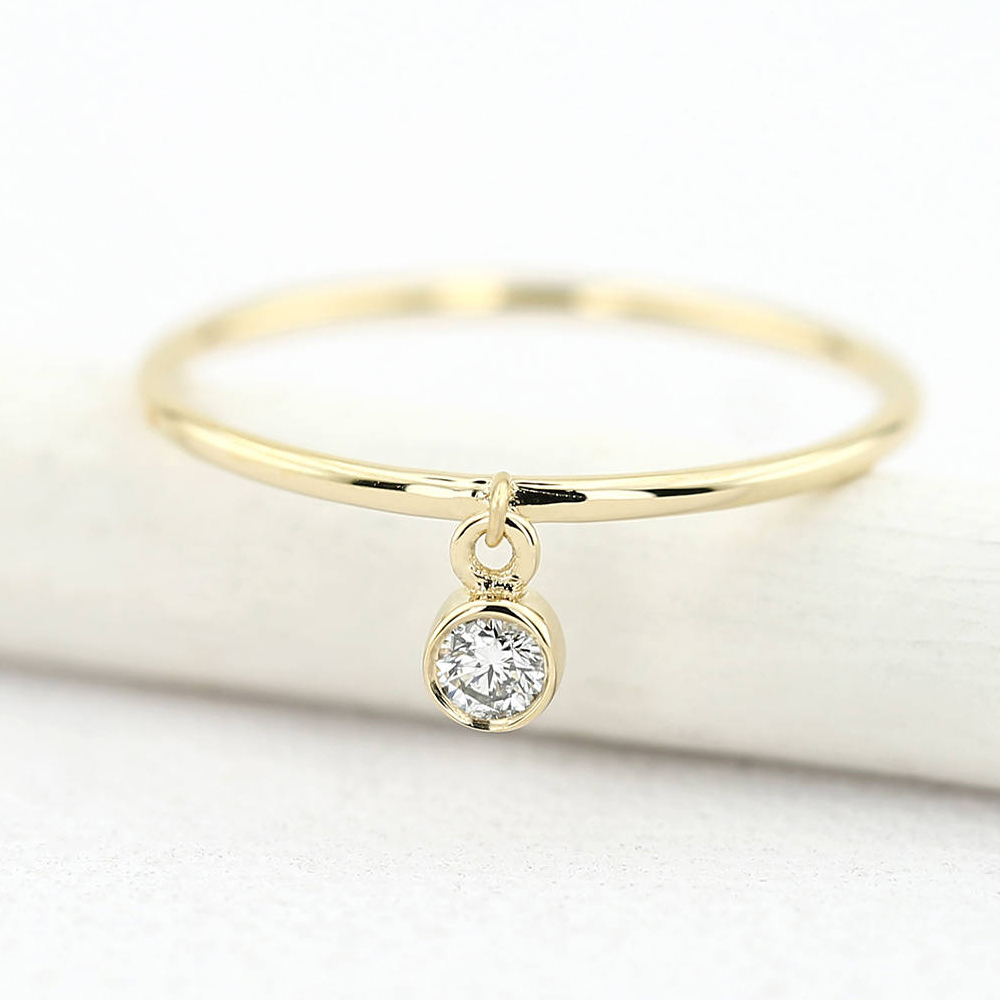Sterling Silver Solitaire Thin Dangling Charm Stacking Ring