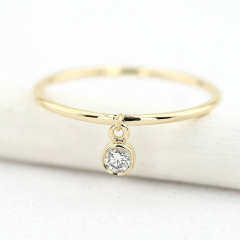 Sterling Silver Solitaire Thin Dangling Charm Stacking Ring