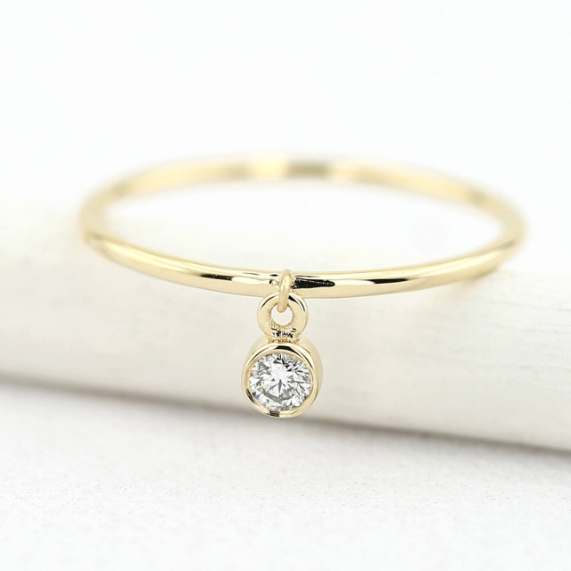 Sterling Silver Solitaire Thin Dangling Charm Stacking Ring