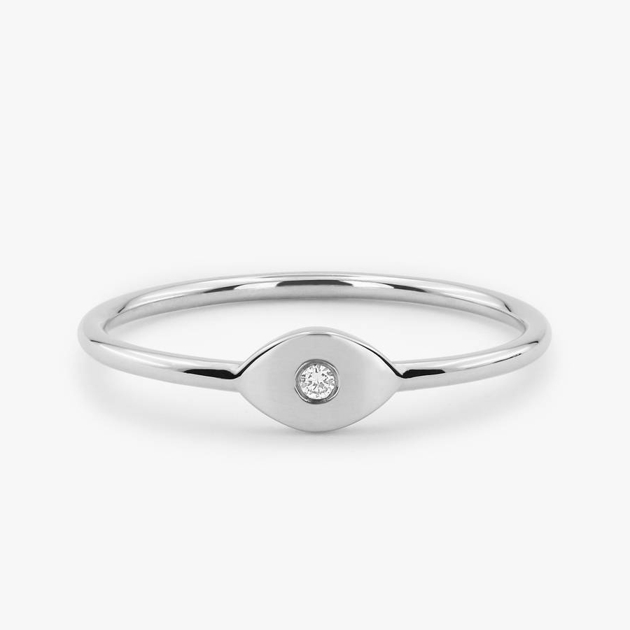 Delicate Sterling Silver Solitaire Evil Eye Stackable Ring
