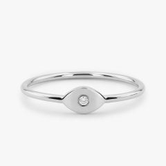 Delicate Sterling Silver Solitaire Evil Eye Stackable Ring