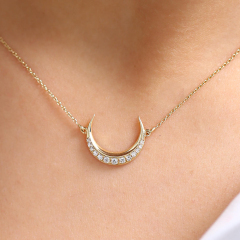 Delicate Sterling Silver Cubic Zirconia Crescent Moon Choker Necklace