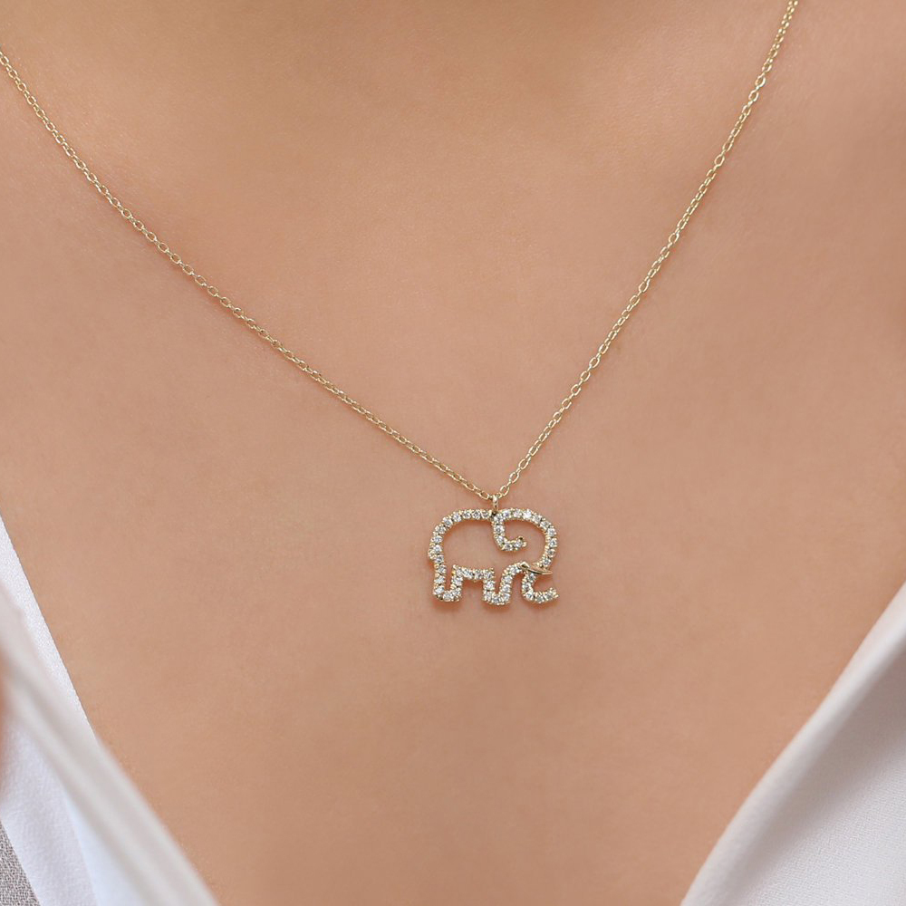 Animal Necklace Sterling Silver CZ Baby Elephant Lucky Charm Necklace